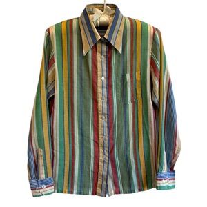 Sears Multi-Color Vertical Stripe Button-Down Shirt